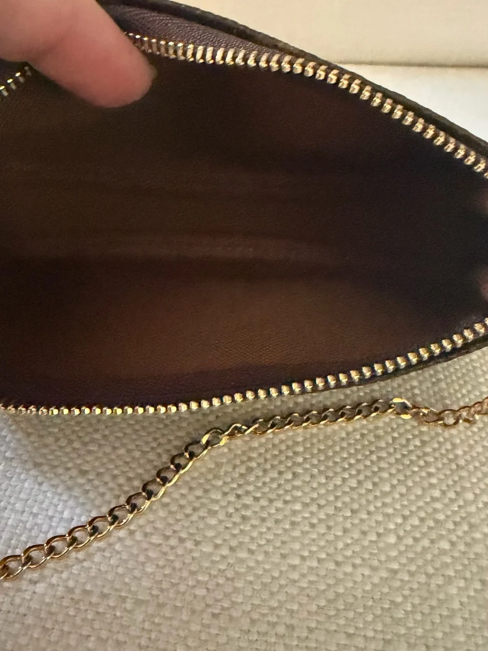 Louis Vuitton Monogram Mini Pochette in Brown with Gold Chain